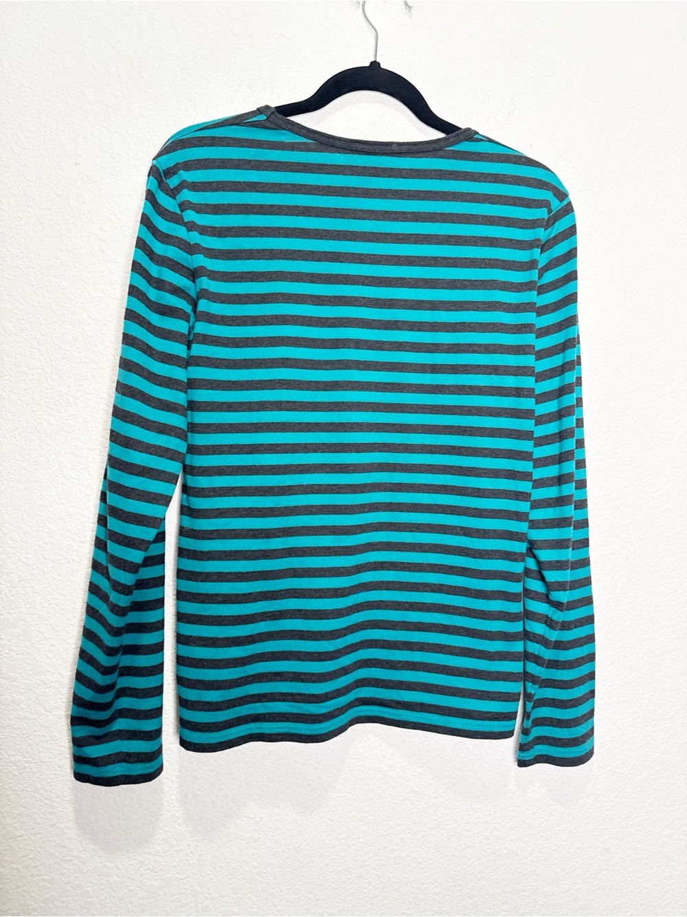 Marimekko Mari Cotton Jersey Shirt Striped Tee in Teal and Black - Picture 2 of 4